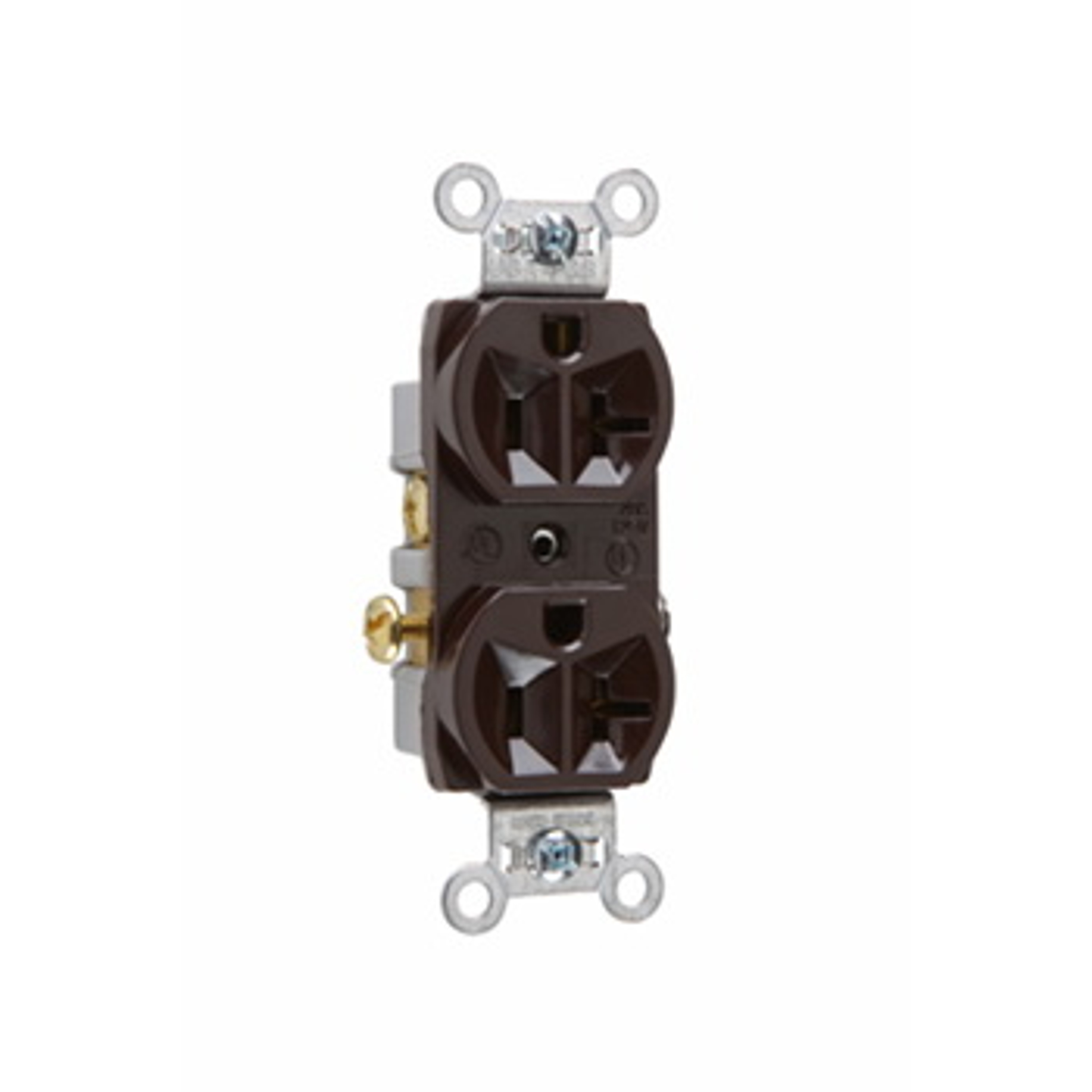 Pass & Seymour CR20 Duplex Receptacle, 2 -Pole, 20 A, 125 V, Side Wiring, NEMA: 5-20R, Brown