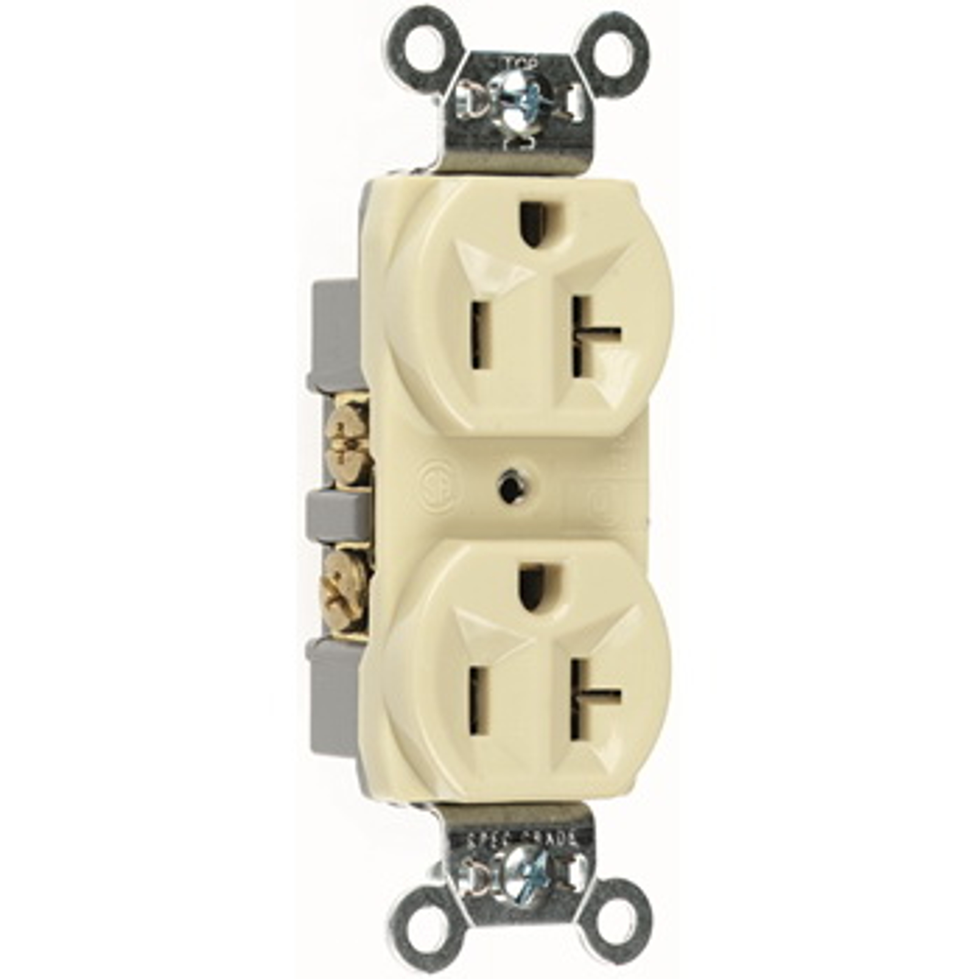 Pass & Seymour CR20I Duplex Receptacle, 2 -Pole, 20 A, 125 V, Side Wiring, NEMA: 5-20R, Ivory