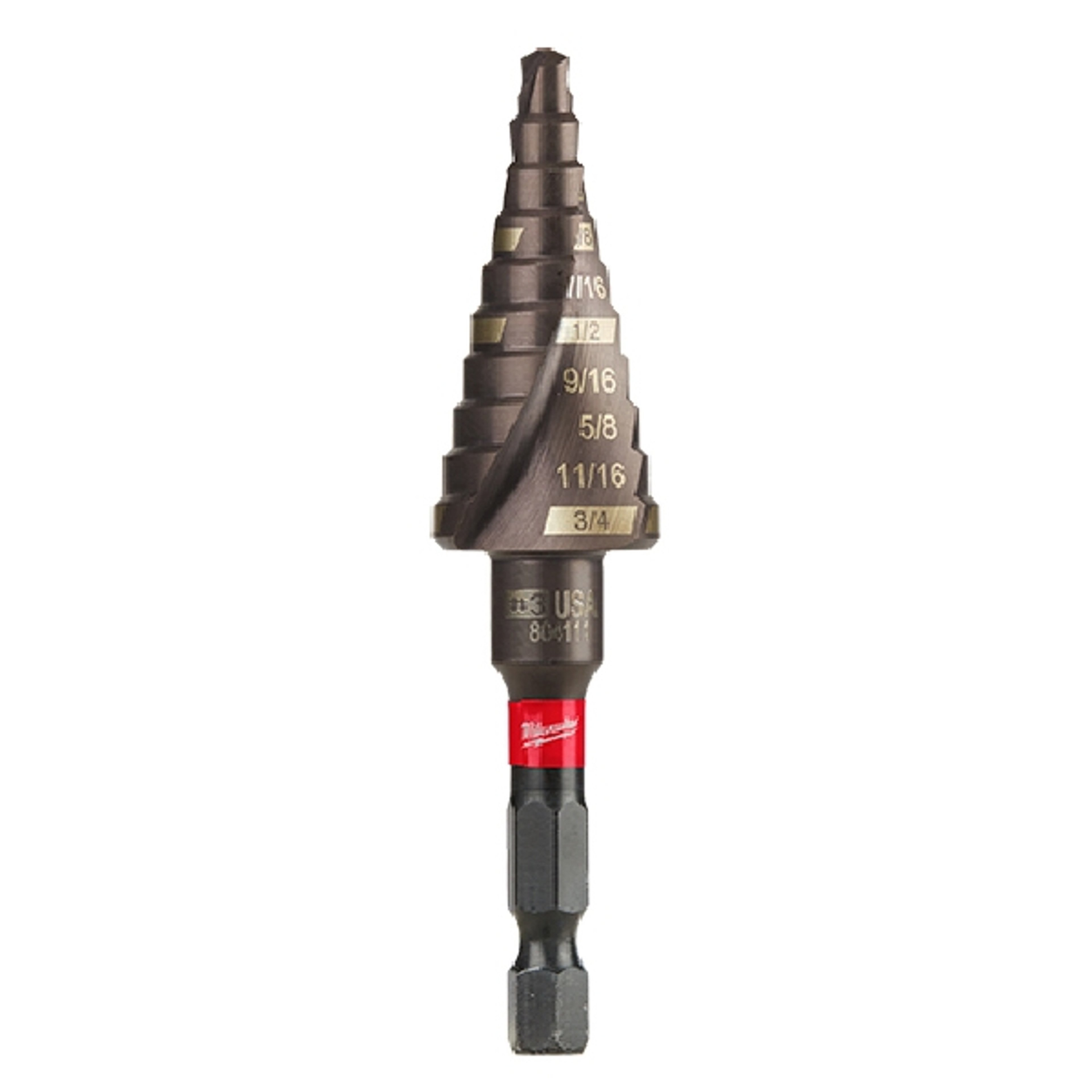 Milwaukee SHOCKWAVE Impact Duty 48-89-9243 Step Drill Bit, 3/16 to 3/4 in Dia, Spiral Flute, 2-Flute, Hex Shank
