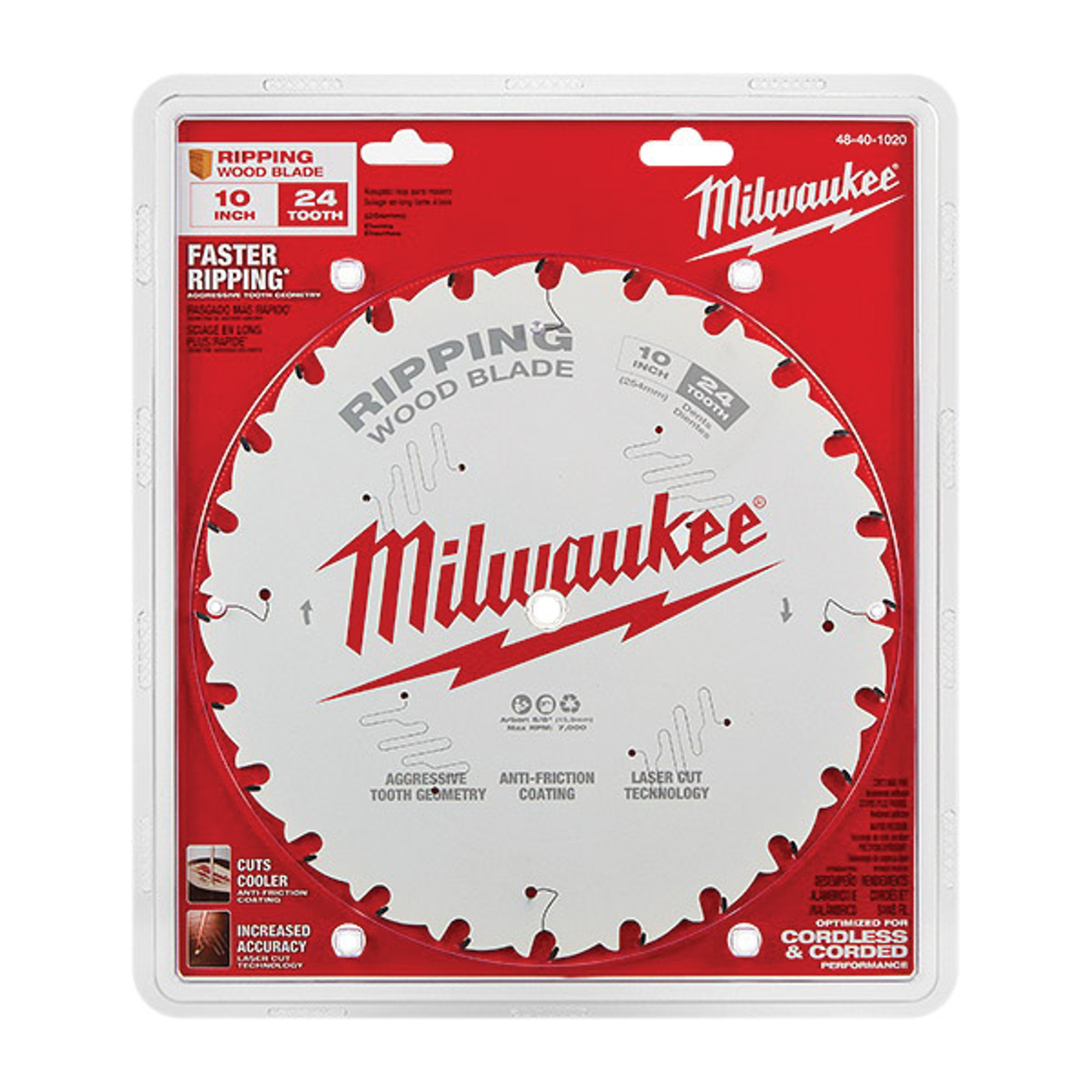 Milwaukee 48-40-1020 Circular Saw Blade, 10 in Dia, 5/8 in Arbor, 24-Teeth, Carbide Cutting Edge