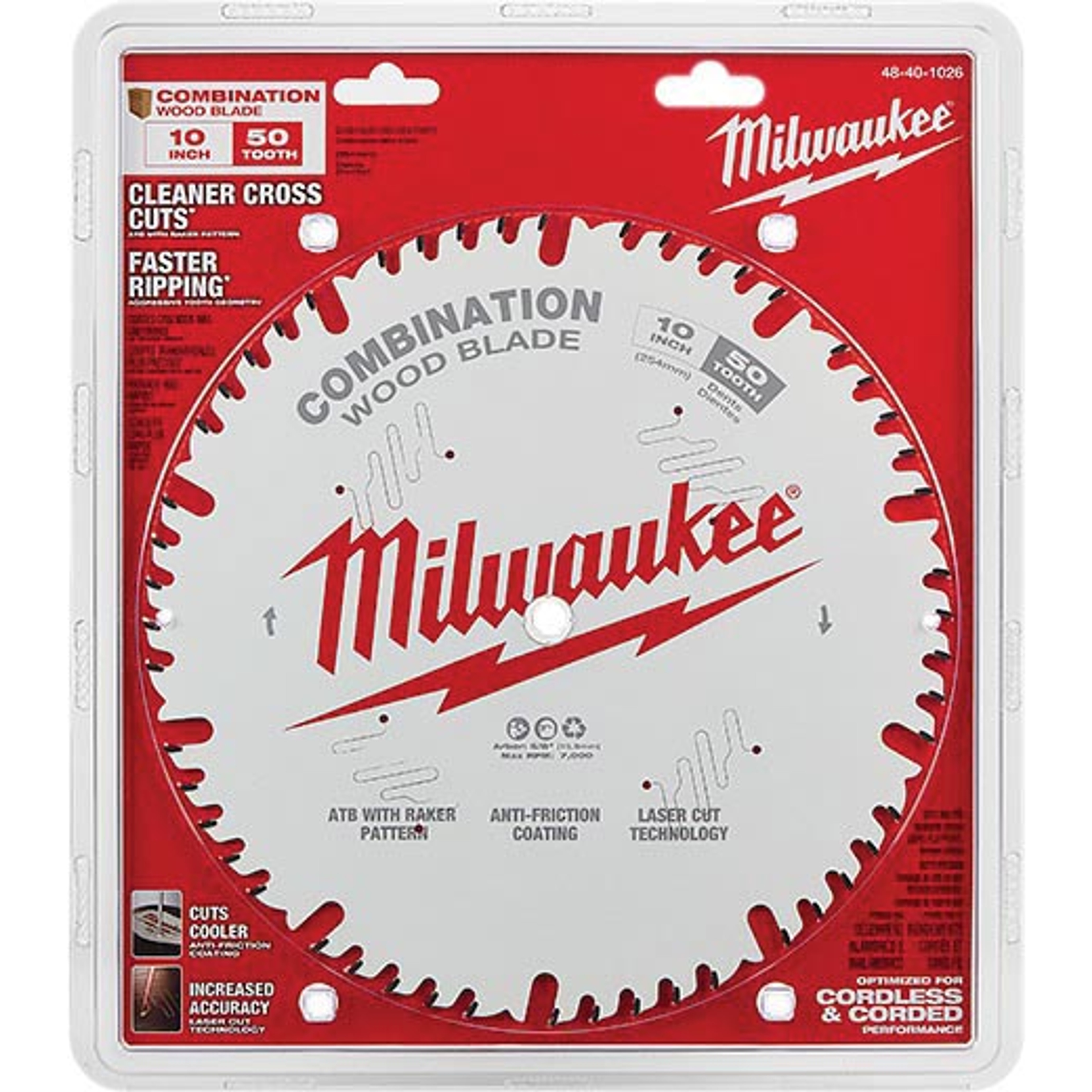 Milwaukee 48-40-1024 Circular Saw Blade, 10 in Dia, 5/8 in Arbor, 40-Teeth, Carbide Cutting Edge