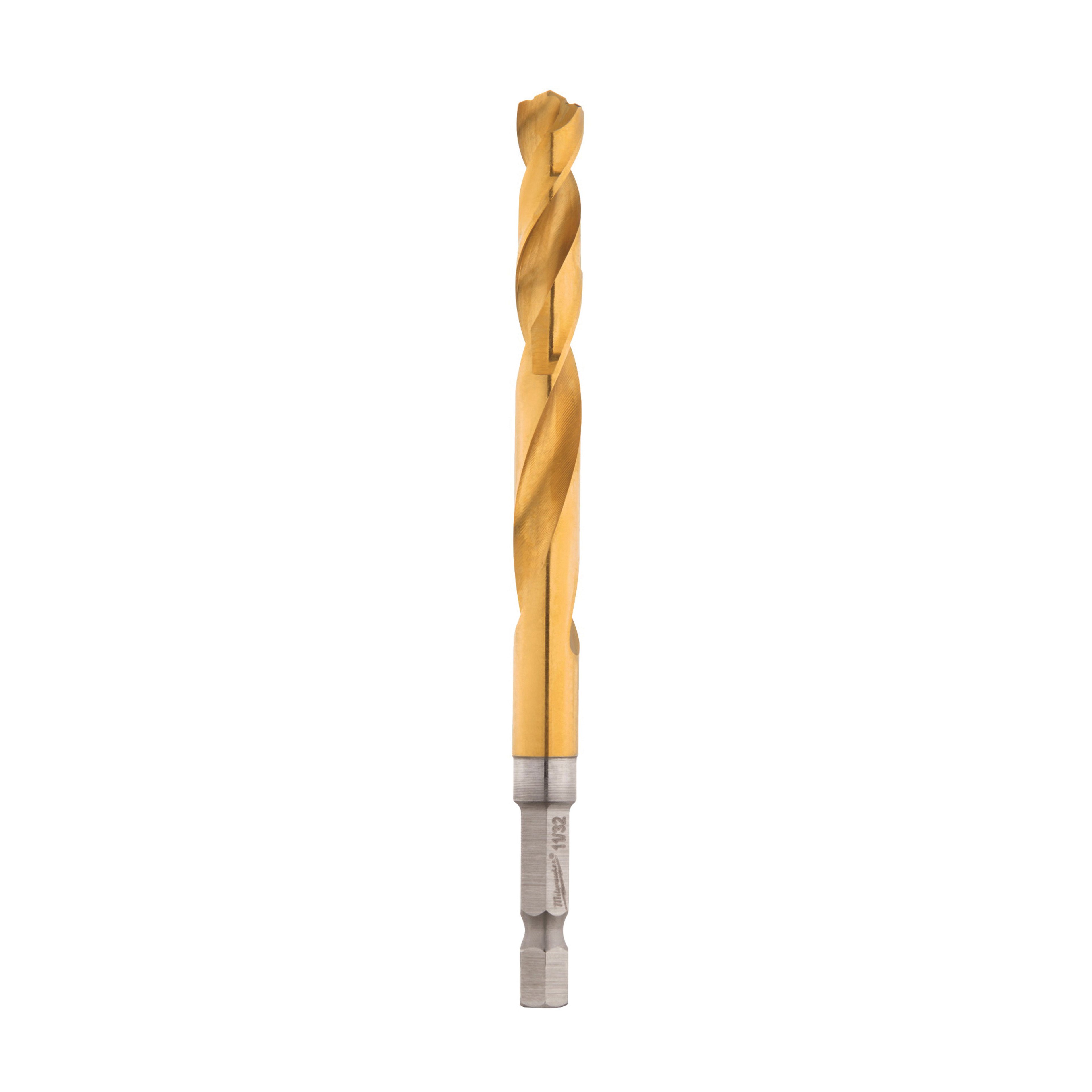 Milwaukee 48-89-4619 Impact Drill Bit, 11/32 in Dia, 4.57 in OAL, Twist Flute, 1/4 in Dia Shank, Hex Shank