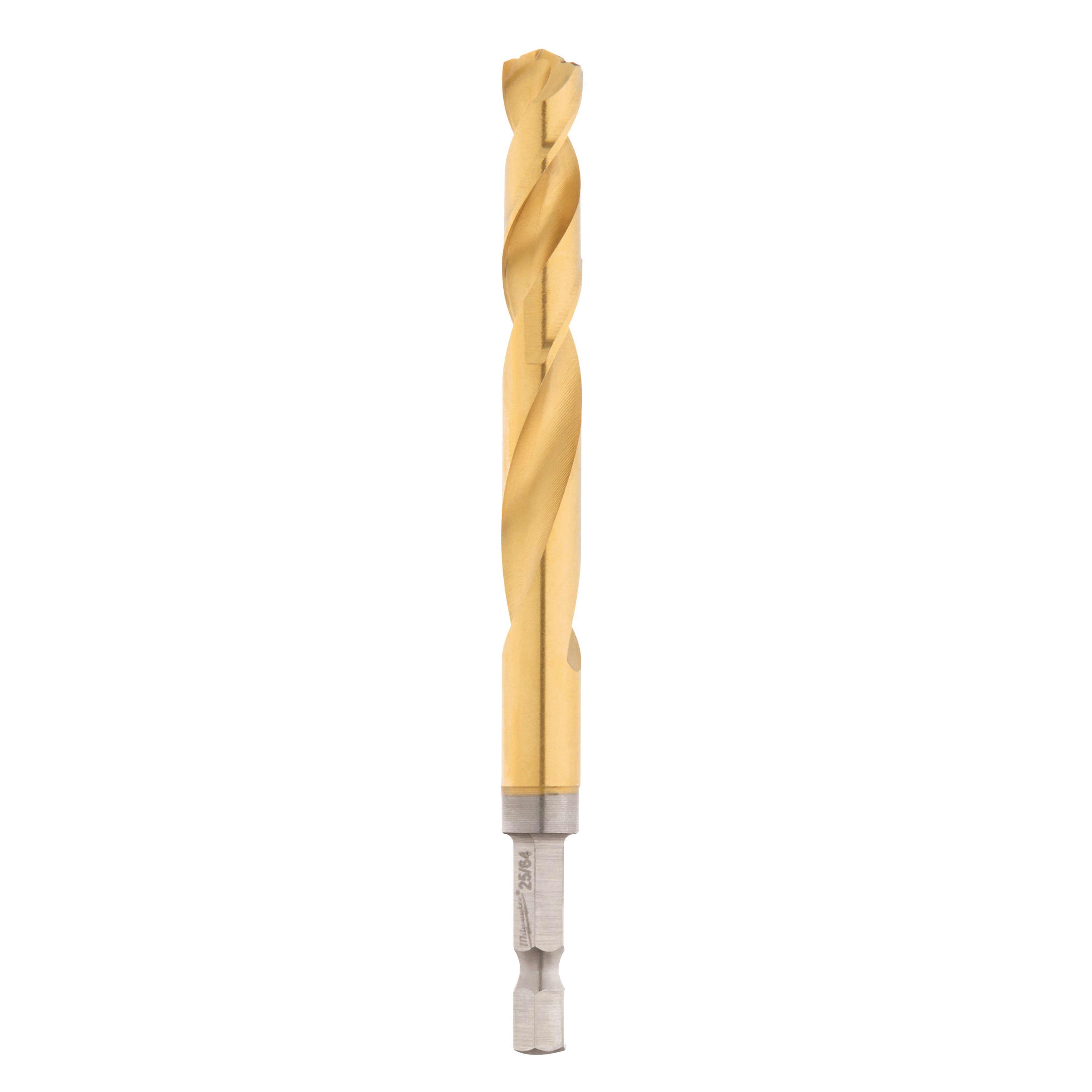 Milwaukee 48-89-4622 Impact Drill Bit, 25/64 in Dia, 4.72 in OAL, Twist Flute, 1/4 in Dia Shank, Hex Shank