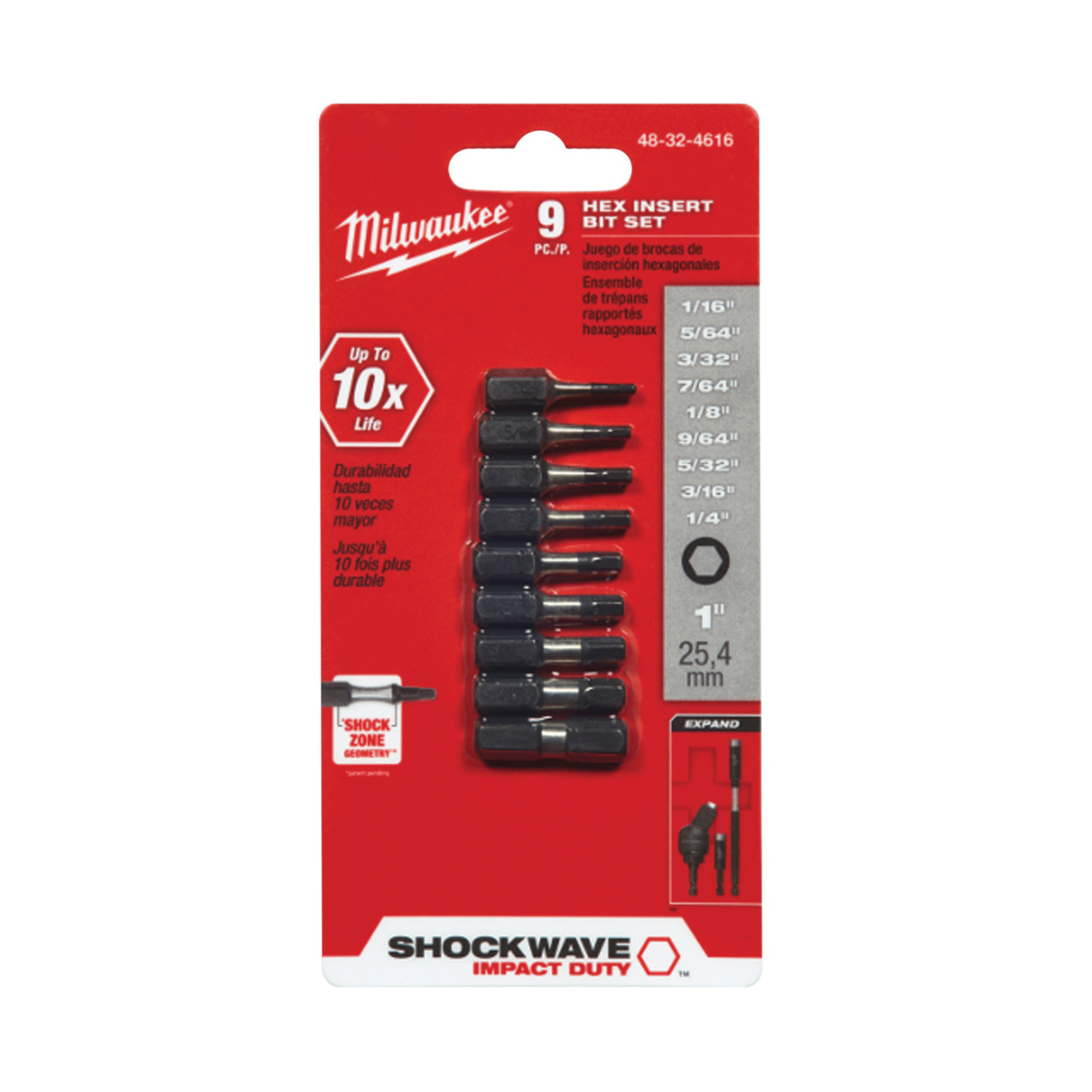 Milwaukee 48-32-4616 Insert Bit Set, 9-Piece, Steel