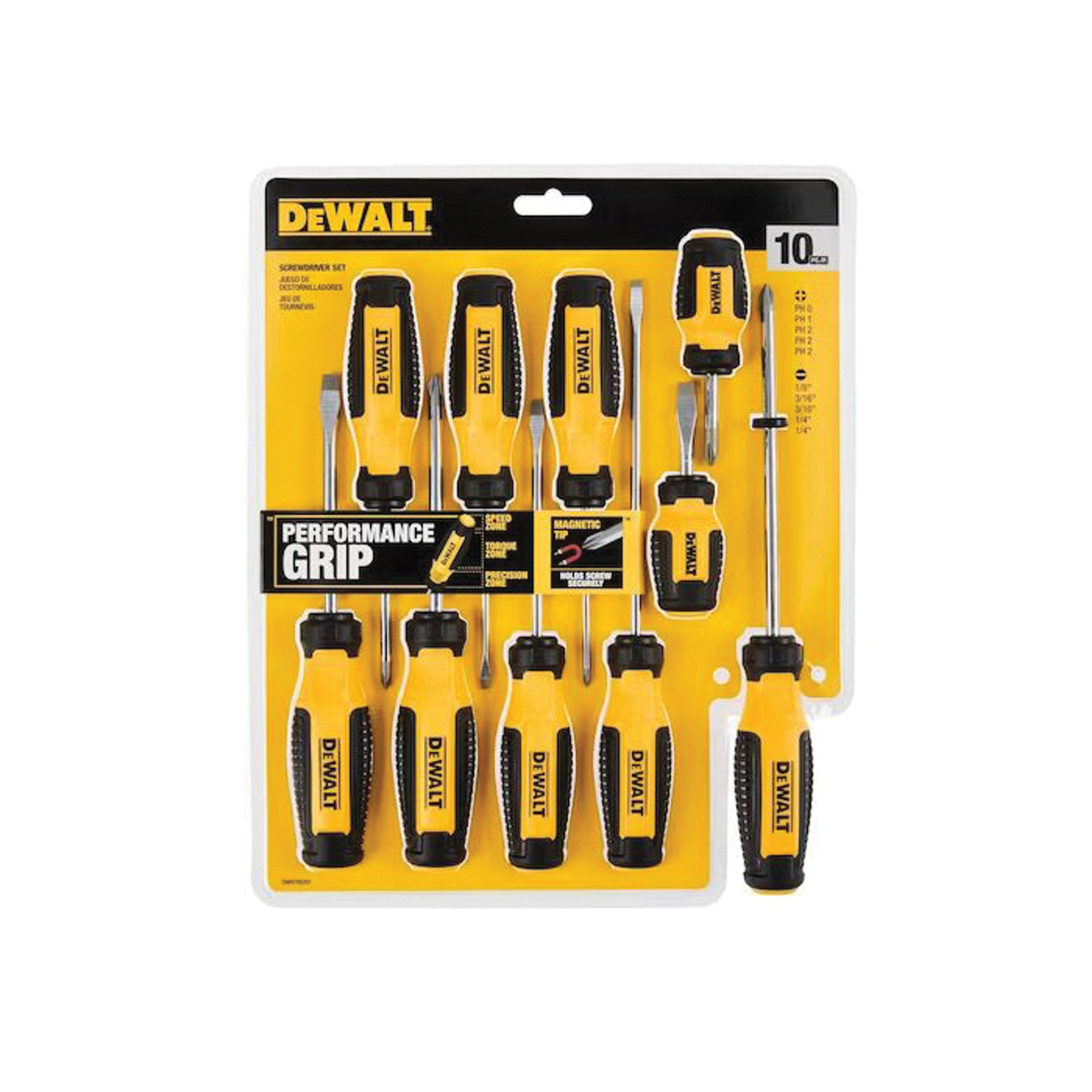 DEWALT DWHT65201 Screwdriver Set, 10-Piece, Bi-Material/Steel, Chrome-Plated