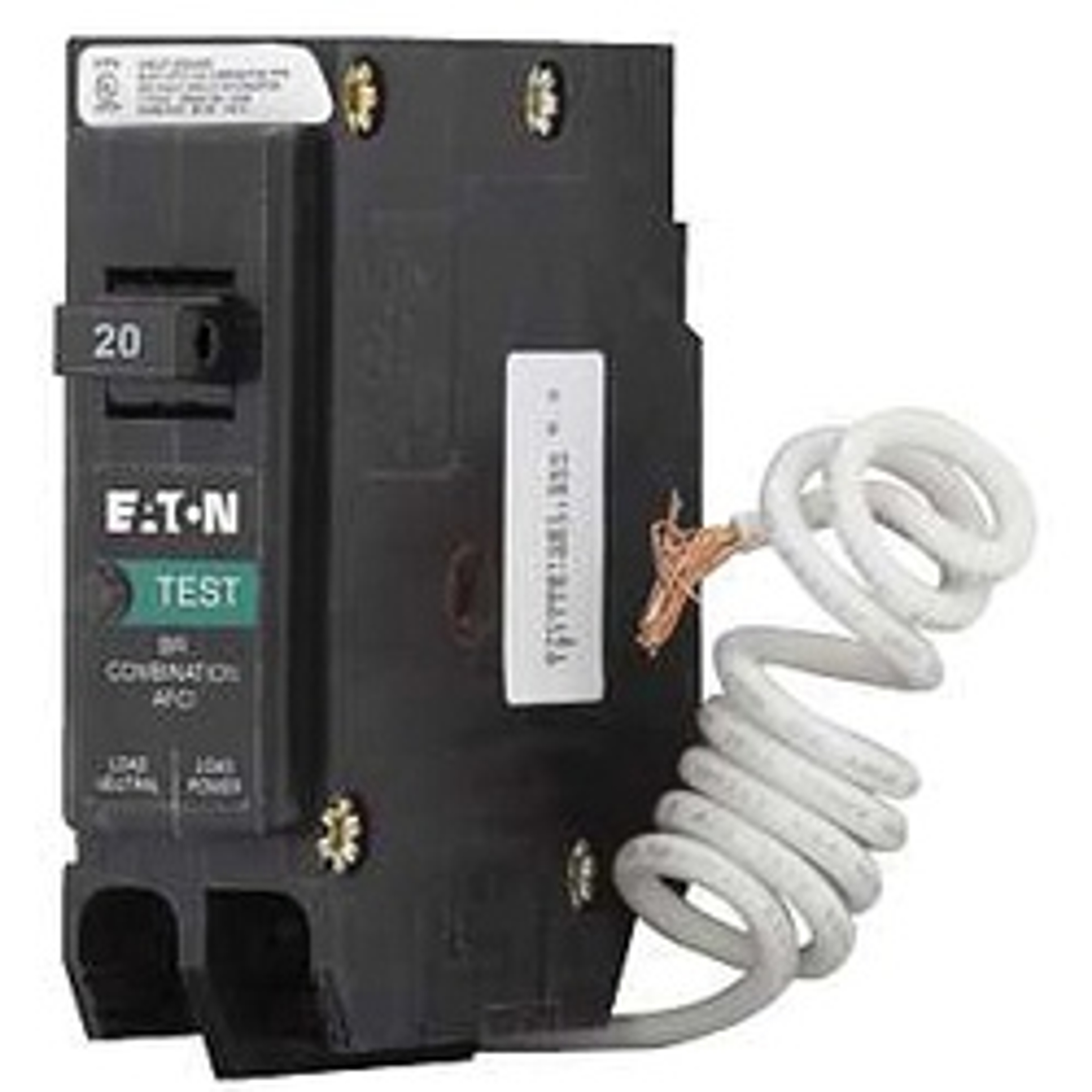 Eaton BRN120AF Circuit Breaker, Type BR, 20 A, 1-Pole, 120/240 V, Instantaneous, Long Time Trip, Pigtail available at Hep Sales & North Main Lumber image number 1