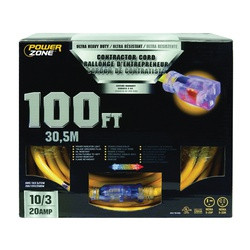 PowerZone Contractor Cord, 10 AWG Cable, 100 ft L, 20 A, 125 V
