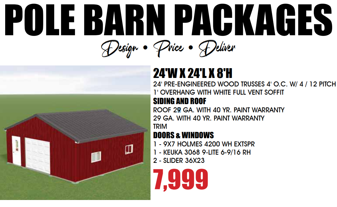 Pole Barn Packages starting at $7,999
