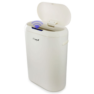 Elama 13 Gallon Automatic Sensor Hands Free Round Top Trash Can in White D970-ELM-U10-50L Elama 13 Gallon Automatic Sensor Hands Free Round Top Trash Can in White D970-ELM-U10-50L