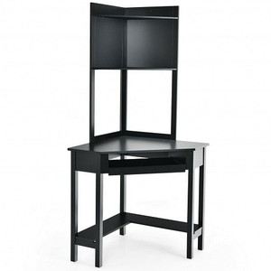 Corner Computer Desk with Hutch and Storage Shelves-White B593-HW67562 Corner Computer Desk with Hutch and Storage Shelves-White B593-HW67562