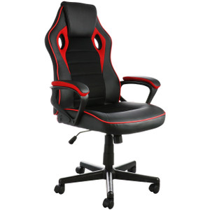 Elama High Back Adjustable Faux Leather Office Chair with Mesh and Fabric in Black and Red Trim D970-ELM-F-004 Elama High Back Adjustable Faux Leather Office Chair with Mesh and Fabric in Black and Red Trim D970-ELM-F-004