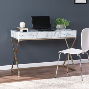 45" White and Bronze Glass Writing Desk With Two Drawers N270-402028 45" White and Bronze Glass Writing Desk With Two Drawers N270-402028