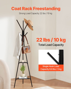 Coat Rack, Freestanding Coats Rack Stand with 2 Shelves & 6 Hooks, Free Standing Hall Coat Tree for E415-YMJDTPJSGJ00O5645001V0