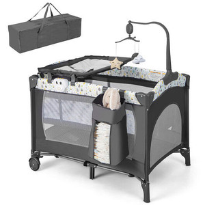 Multi-Functional Baby Playpen with Mattress and Removable Changing Table-Gray - Color: Gray D681-BE10021GR Multi-Functional Baby Playpen with Mattress and Removable Changing Table-Gray - Color: Gray D681-BE10021GR