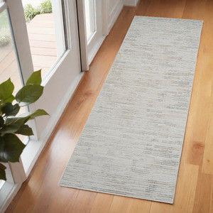 2' X 5' Gray and Beige Geometric Distressed Area Rug N270-558500 2' X 5' Gray and Beige Geometric Distressed Area Rug N270-558500