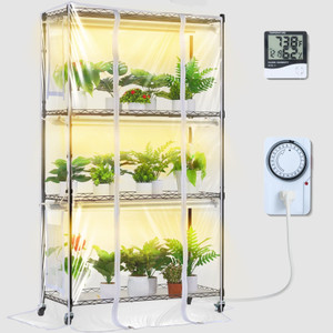 Plant Stand with Grow Light, Grow Light Shelf with Cover and Thermometer, 4 Tiers 180W Plant Shelf E415-GNZWJ150CM90IAWE4V1 Plant Stand with Grow Light, Grow Light Shelf with Cover and Thermometer, 4 Tiers 180W Plant Shelf E415-GNZWJ150CM90IAWE4V1