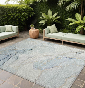 9' X 12' Beige and Blue Abstract Washable Non Skid Indoor Outdoor Area Rug N270-560562 9' X 12' Beige and Blue Abstract Washable Non Skid Indoor Outdoor Area Rug N270-560562