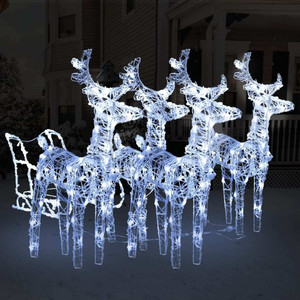 Reindeer And Sleigh Christmas Decoration Set of 4 Cool white A949-3100420 Reindeer And Sleigh Christmas Decoration Set of 4 Cool white A949-3100420