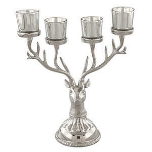 Reindeer Candle Holder Christmas Ornament for 4 Candles Aluminum Decoration-Silver - Color: Silver D681-HZ10174SL