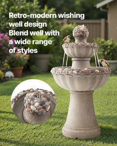 Outdoor Water Fountain, 36.5 in Height Fountain and Waterfall, 2-Tier Floor Standing Rock Base Styl E415-DCSPQYSJZS18QCKX0001V1 Outdoor Water Fountain, 36.5 in Height Fountain and Waterfall, 2-Tier Floor Standing Rock Base Styl E415-DCSPQYSJZS18QCKX0001V1