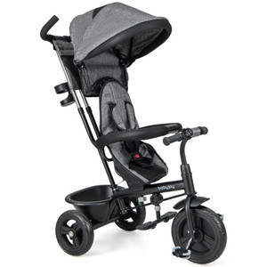 4-in-1 Baby Trike Kids Tricycle with Removable Canopy and Adjustable Push Handle-Gray - Color: Gray D681-TQ10183GR 4-in-1 Baby Trike Kids Tricycle with Removable Canopy and Adjustable Push Handle-Gray - Color: Gray D681-TQ10183GR