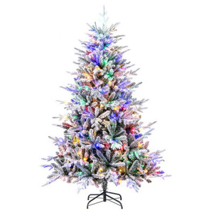 6 Feet Flocked Christmas Tree with 8 Lighting Modes and Multi-Color LED Lights-6 ft - Color: Green D681-CM24756US-M 6 Feet Flocked Christmas Tree with 8 Lighting Modes and Multi-Color LED Lights-6 ft - Color: Green D681-CM24756US-M