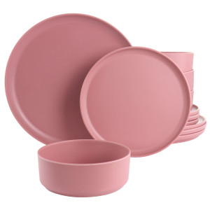 Gibson Home Canyon Crest 12 Piece Round Melamine Dinnerware Set in Pink D970-135730.12