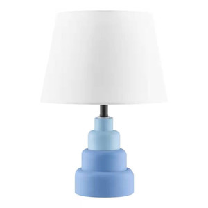 Small Blue Desk Light Table Lamp with White Fabric Shade for Bedside Nightstand Q280-BWTFBMTL2138947256