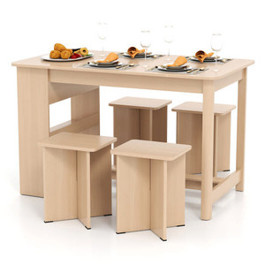 5 Pieces Dining Table Set with Storage Shelf and 4 Stools-Natural - Color: Natural D681-KC58190NA+