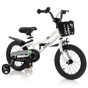 14 Inch Kids Bike with 2 Training Wheels for 3-5 Years Old-Black & White - Color: Black & White D681-TS10085WH-14
