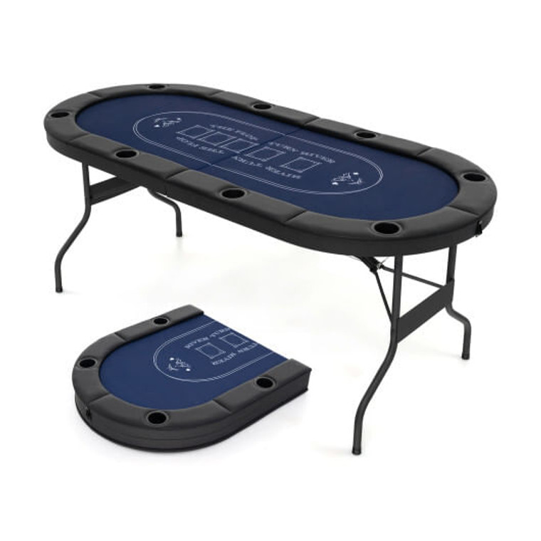 72 Inch Foldable Poker Table for 8 Players Portable Oval Card Board Game Table-Blue B593-NP11878