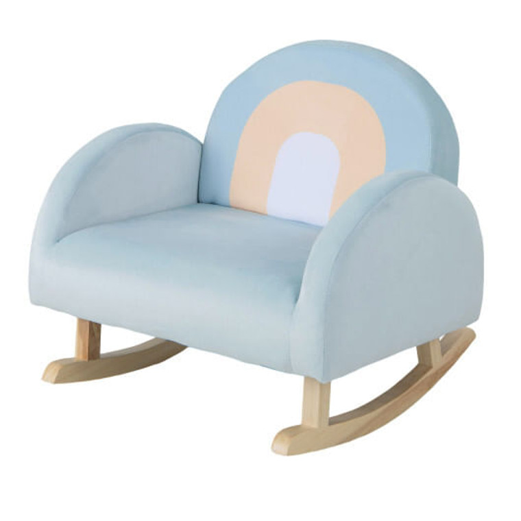 Toddler Rocking Chair with Solid Rubber Wood Frame Soft Velvet Cover-Blue B593-HY10211