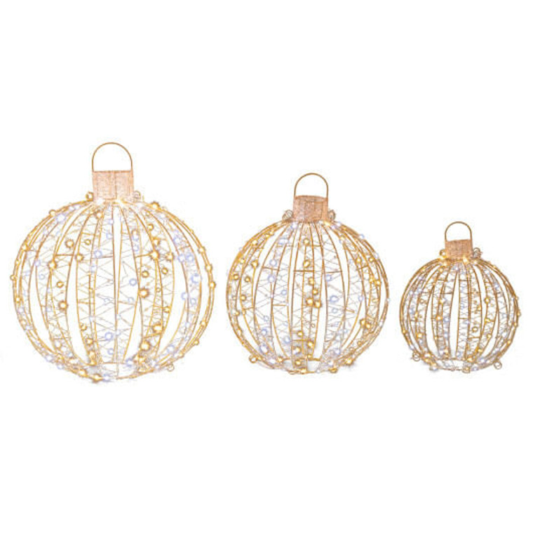 3 Pack Christmas LED Light Balls with Cable Ties and 6 Stakes-Golden B593-CM24148US