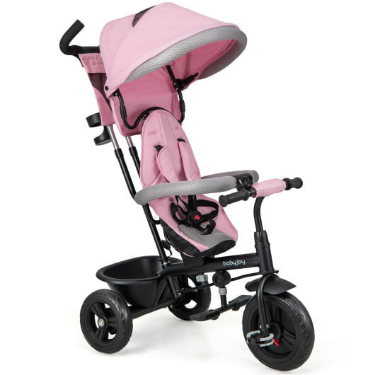 4-in-1 Baby Trike Kids Tricycle with Removable Canopy and Adjustable Push Handle-Pink - Color: Pink D681-TQ10183PI