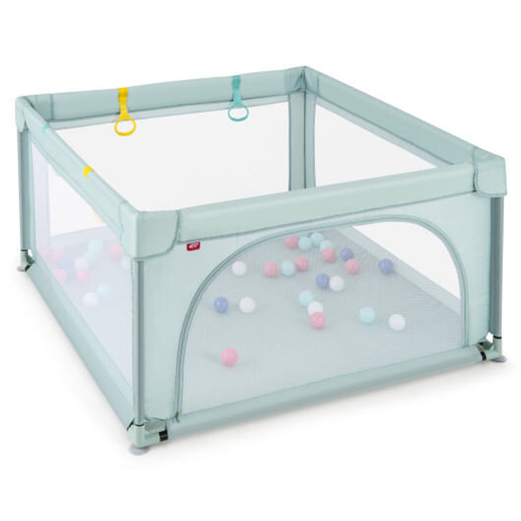 Large Kids Activity Center Baby Playpen for Toddlers with 4 Pull Rings-Blue - Color: Blue D681-UY10042BL