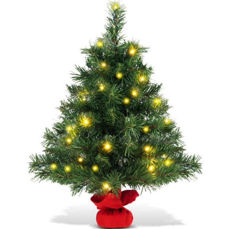 24 Inch Mini Pre-Lit Christmas Tree Small Tabletop Fir Xmas Tree - Color: Green - Size: 2 ft D681-CM21216