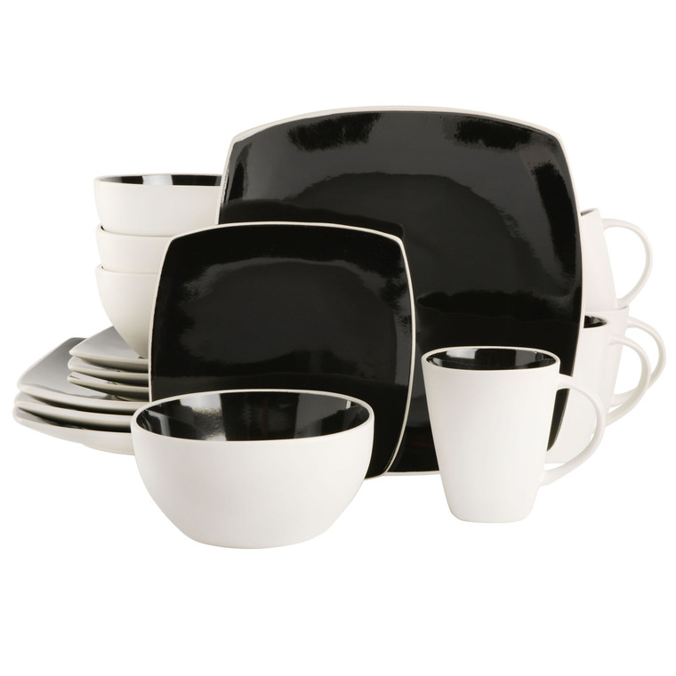 Gibson Elite Soho Lounge 16 Piece Stoneware Dinnerware Set in Black/White D970-131784.16R
