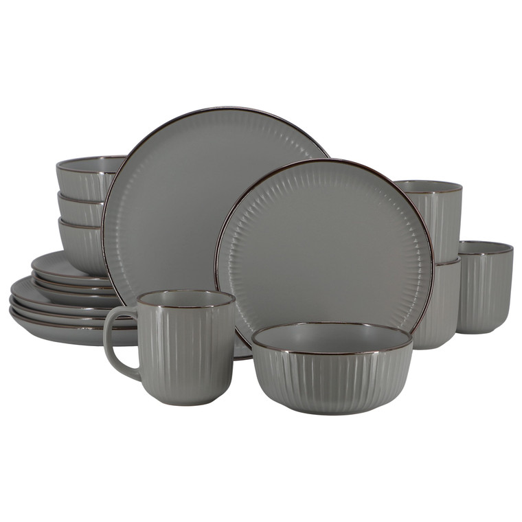 Elama Leo 16 Piece Stoneware Dinnerware Set In Dark Gray D970-ELM-LEO-DG