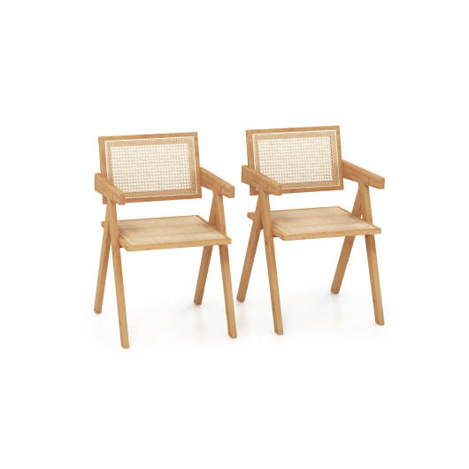 Set of 2 Rattan Accent Chairs with Natural Bamboo Frame-Natural B593-JV11084-2