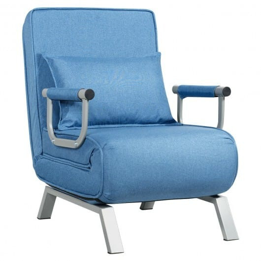 Folding 6 Position Convertible Sleeper Bed Armchair Lounge Couch with Pillow-Blue - Color: Blue D681-HW66326BL