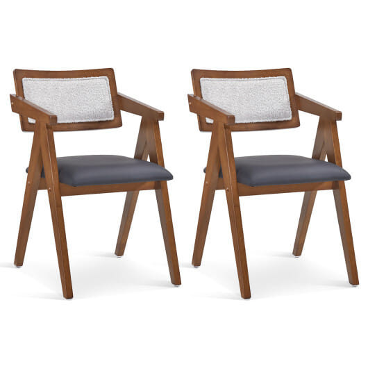Mid Century Wooden Accent Chairs with Leathaire Seat Cushions Set of 2-Walnut - Color: Walnut D681-KC57714WN