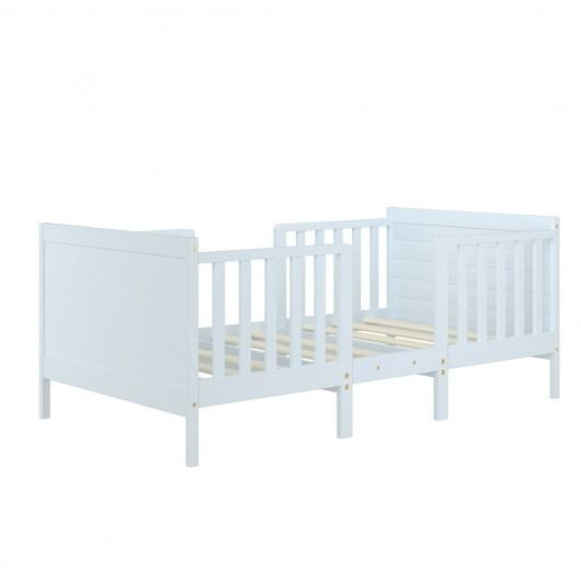 2-in-1 Convertible Kids Wooden Bedroom Furniture with Guardrails-White - Color: White D681-HW65202WH