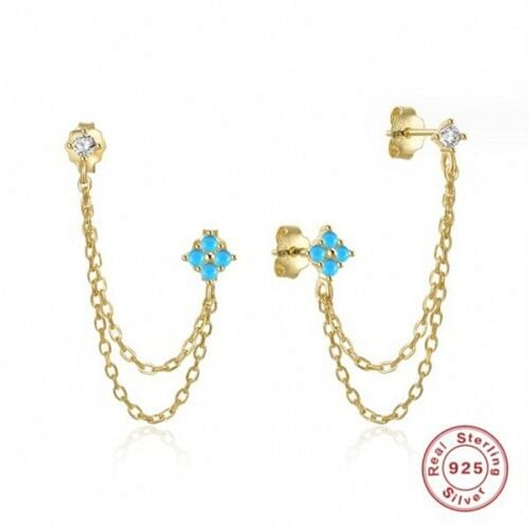 925 Sterling Silver Rhinstone Inlaid Chain Tassel Wholesale Women Stud Earrings A392-sear0378