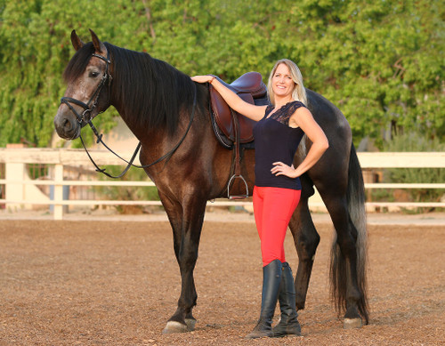 Lifestyle image of red riding tights.