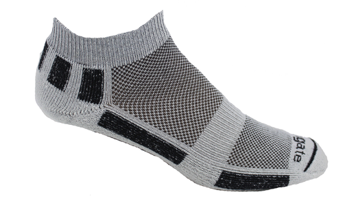 All-Sport Comfortable Alpaca Yarn Socks in Silver W/ Black Stripes.