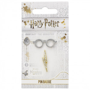 GLASSES & LIGHTNING BOLT PIN BADGE