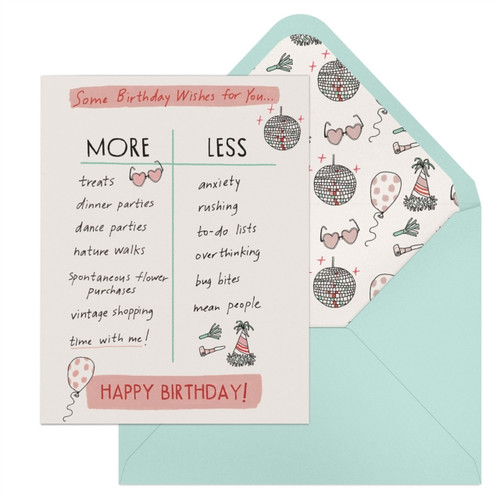 6-Pack Em & Friends Julia Rothman Birthday More/Less Greeting Cards