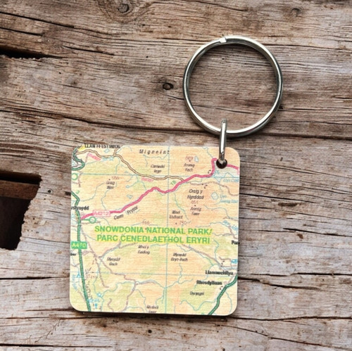 OS Map Wooden Square Key-ring - Snowdonia National Park