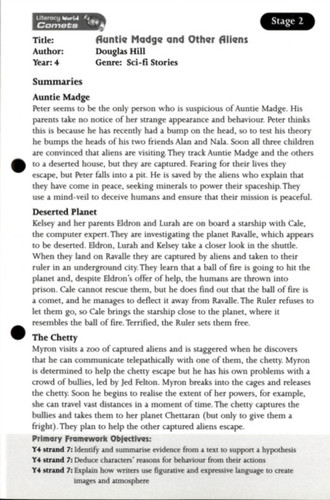 Literacy World Comets Stage 2: Auntie Madge And Other Aliens Guided Reading Card Framework