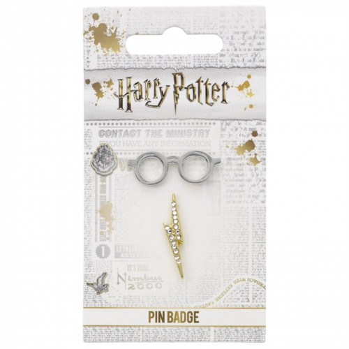 GLASSES & LIGHTNING BOLT PIN BADGE